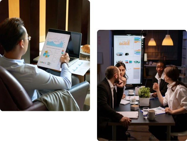 Person präsentiert digitale Inhalte auf einem Tablet